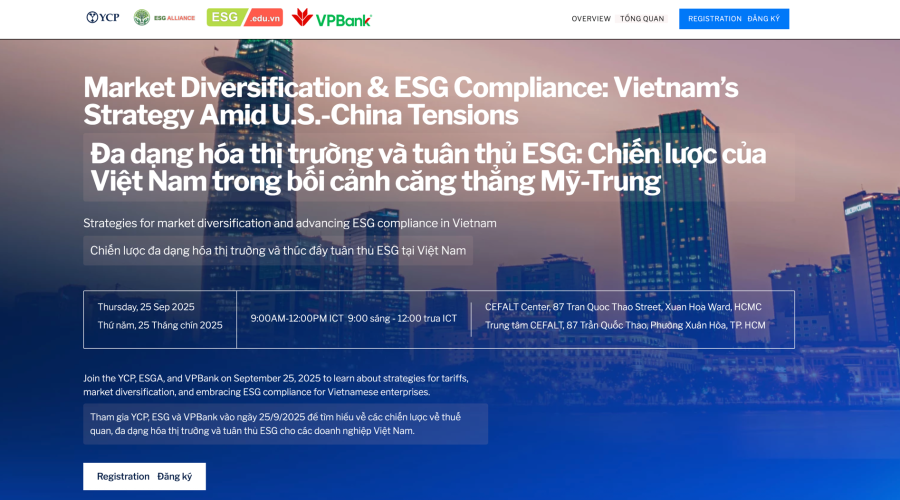 [ Upcoming Event ] Đa dạng hóa thị trường và tuân thủ ESG: Chiến lược của Việt Nam trong bối cảnh căng thẳng Mỹ-Trung